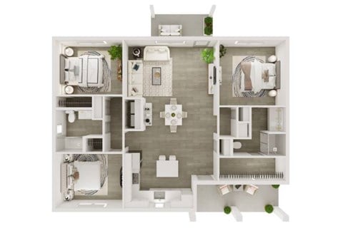 Floor plan for 3 beds, 2 baths, 1269 sqft
